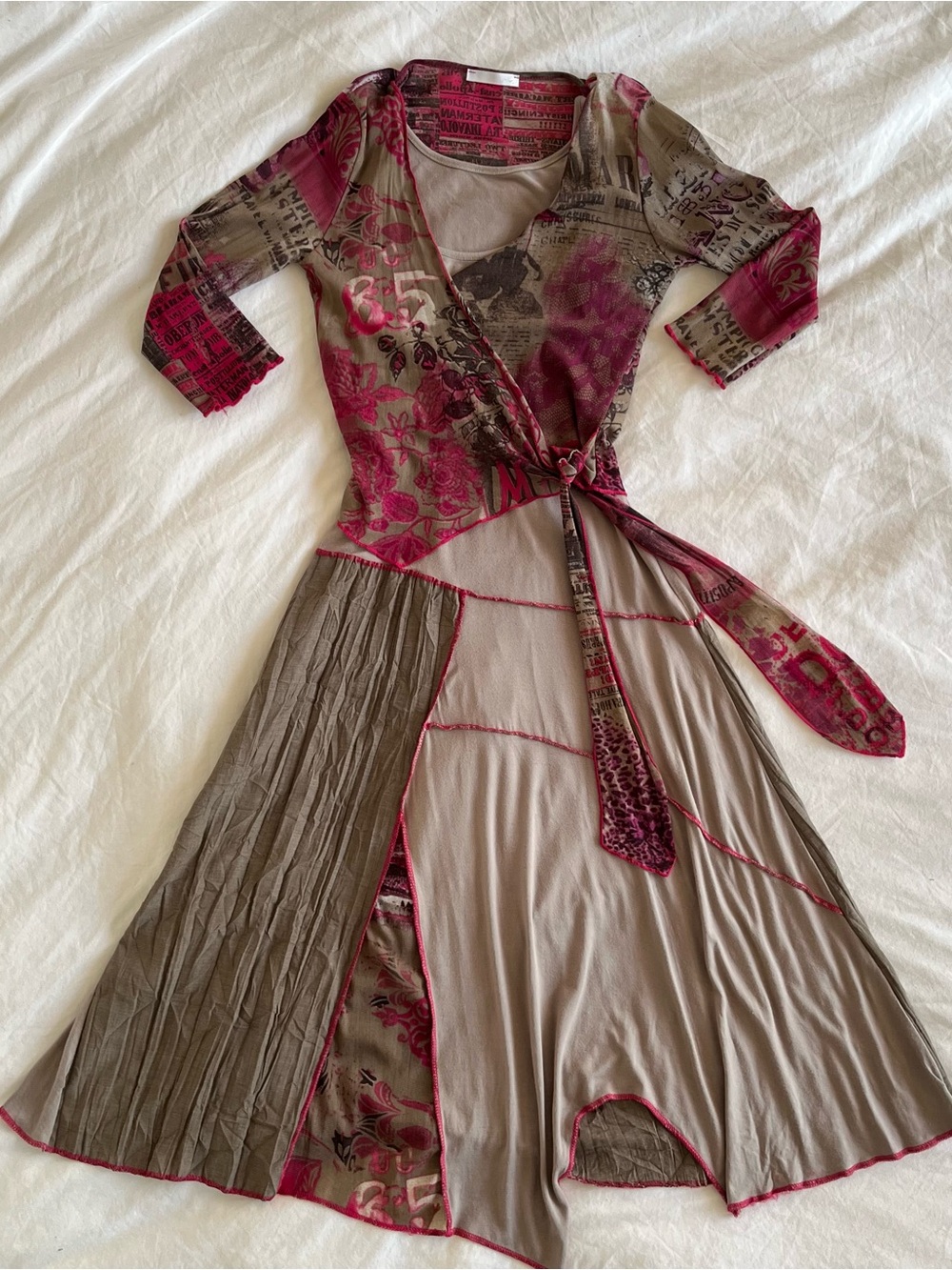 Contemporary Graphic Meah Patchwork Dress and Shrug Set in Taupe and Berry